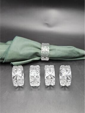 Set of 5 Princess House PHC13 Starburst Diamond Clear Crystal Napkin Rings